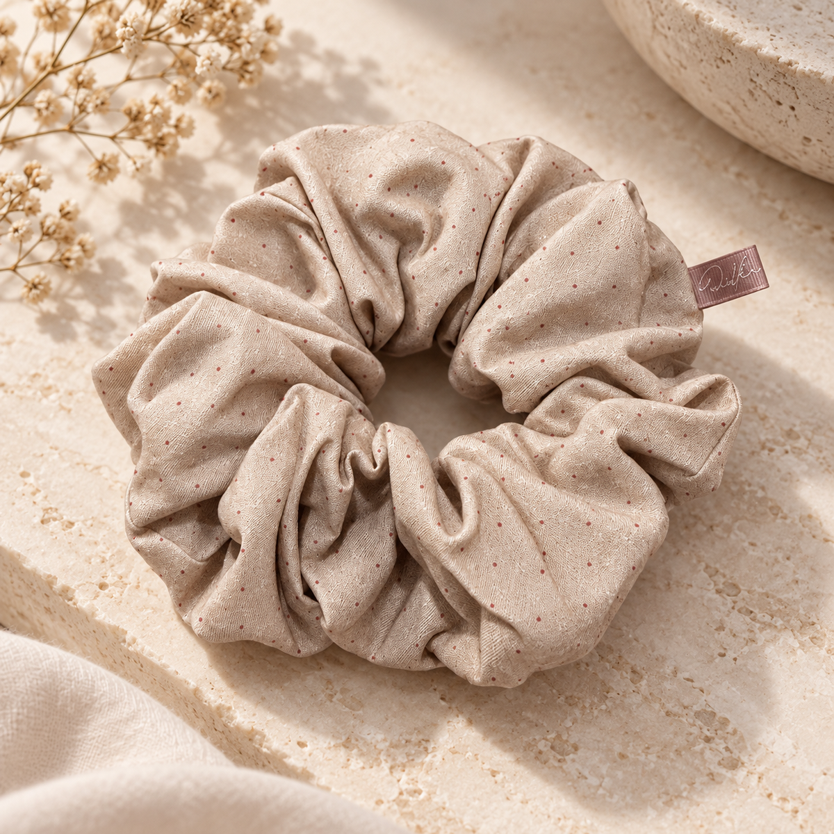 The Meadow — Terracotta Dot Printed Cotton Scrunchie, Extra Large — HAR1005
