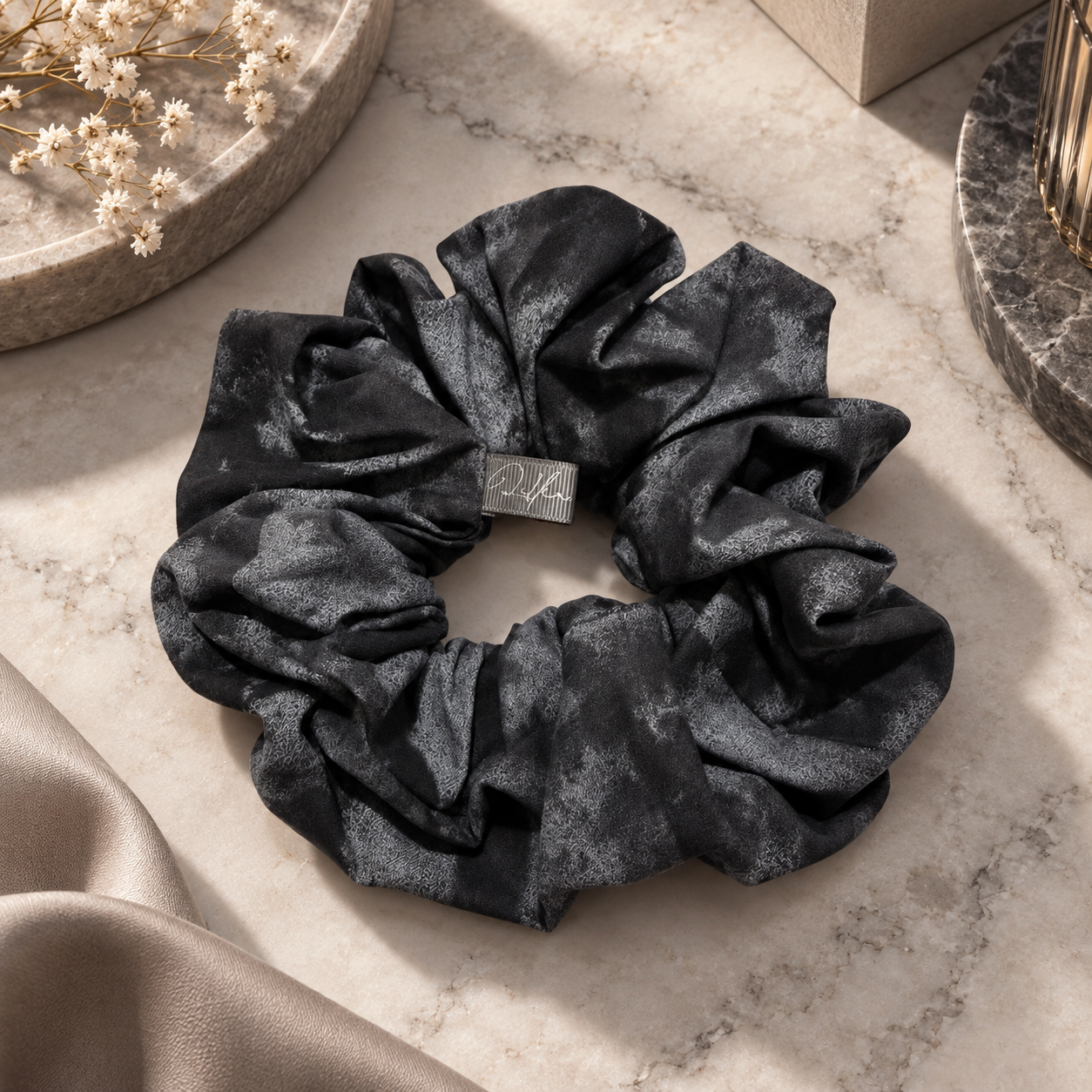 The Ash — Charcoal Marbled Scrunchie, Extra Large — HAR1004