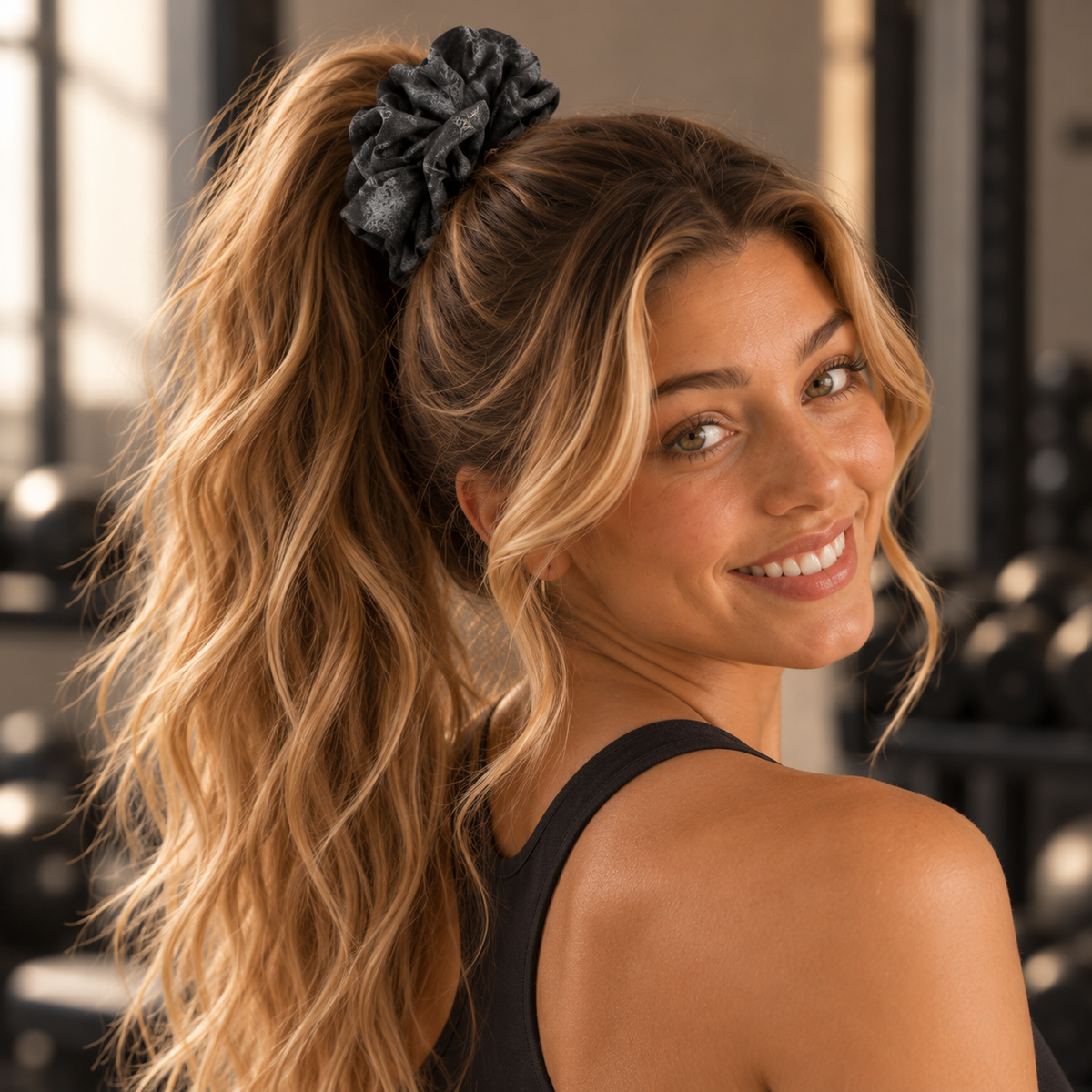 The Ash — Charcoal Marbled Scrunchie, Extra Large — HAR1004