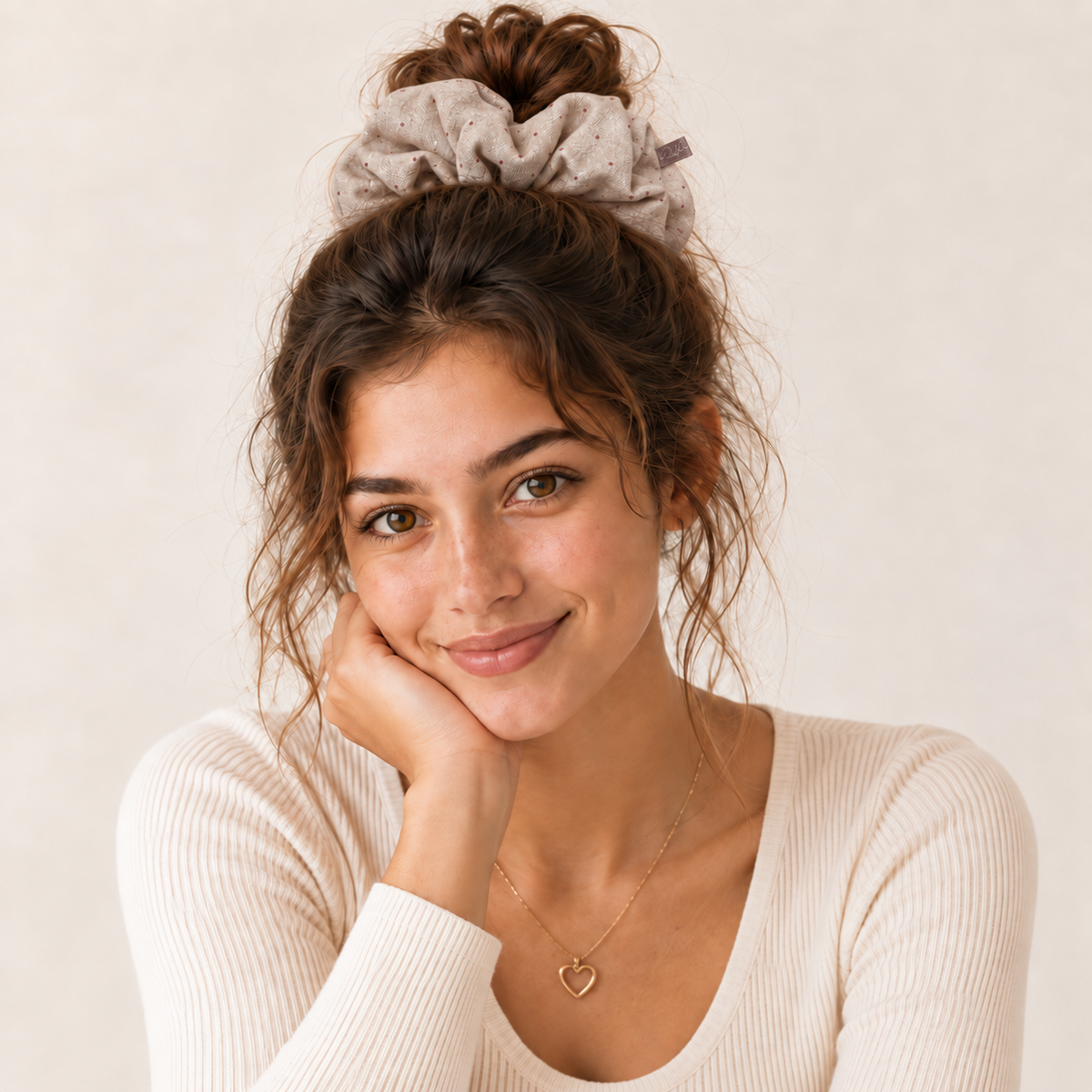 The Meadow — Terracotta Dot Printed Cotton Scrunchie, Extra Large — HAR1005