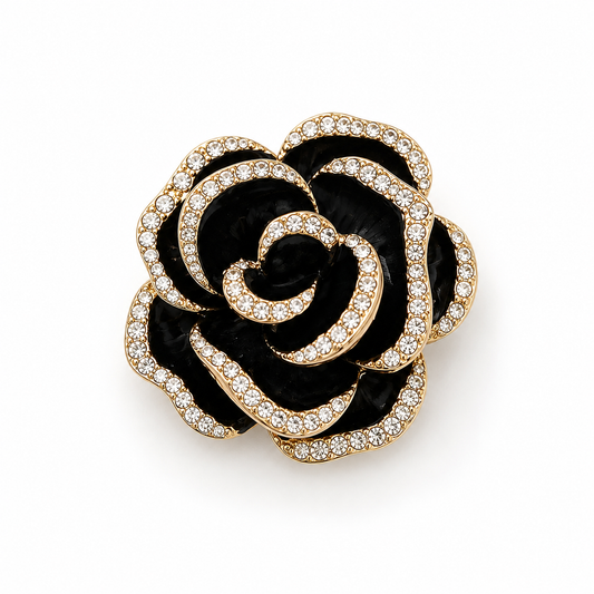 Black Crystal Rose Brooch- BRO1001