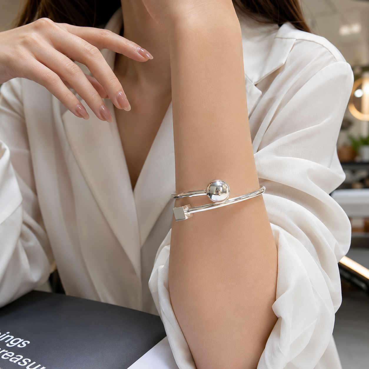 AARVO Lunar Love Silver Bangle- BNG1013