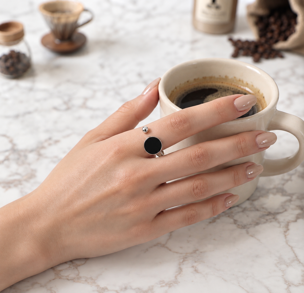 AARVO Noir Orbit Sterling Silver Ring - RNGR1002