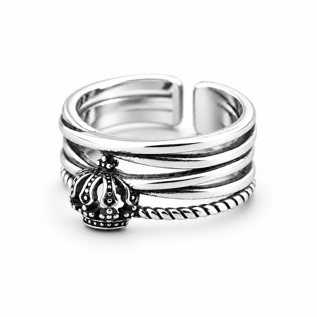 AARVO 925 Silver Crown Ring- RNG1009