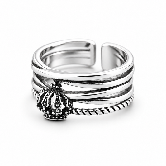 AARVO 925 Silver Crown Ring- RNG1009