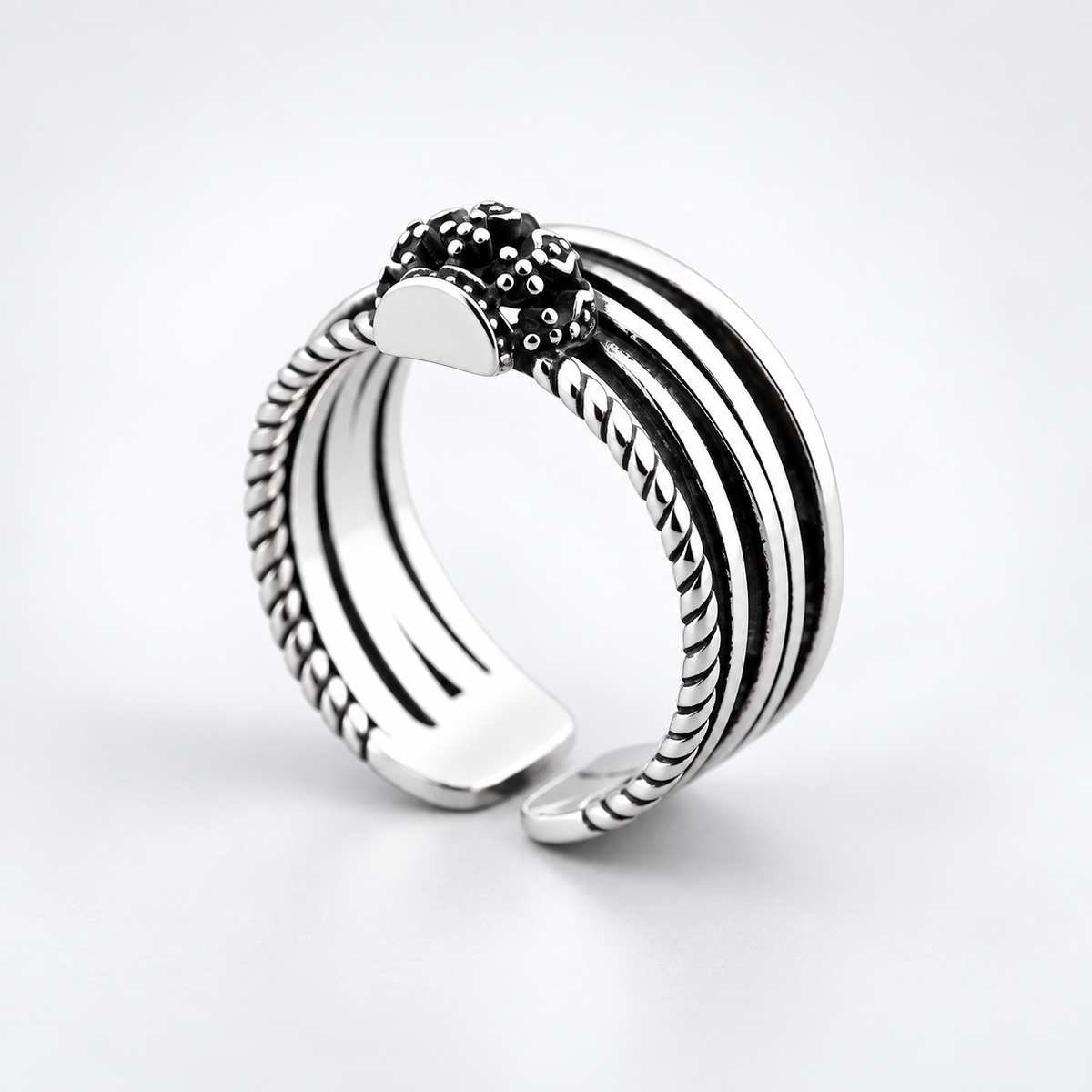 AARVO 925 Silver Crown Ring- RNG1009